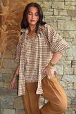 Nonni Gingham Poet Blouse Hazelnut